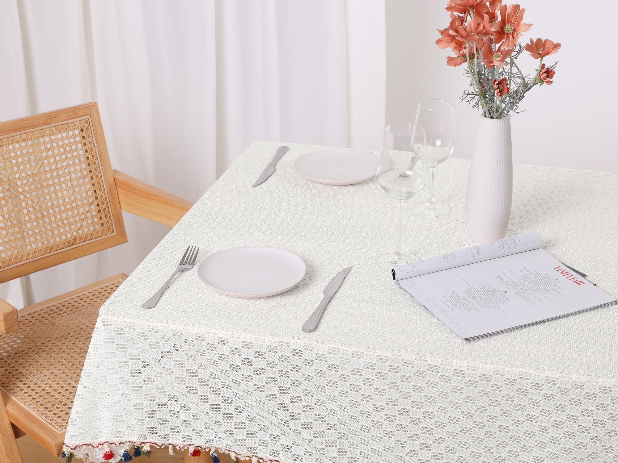 REGALWOVEN Uxcell Rectangle Tablecloth, Table Cloth with Tassels Wrinkle Free Table Cover, for Kitchen, Dinner, Party Colorful 53x79 Inch