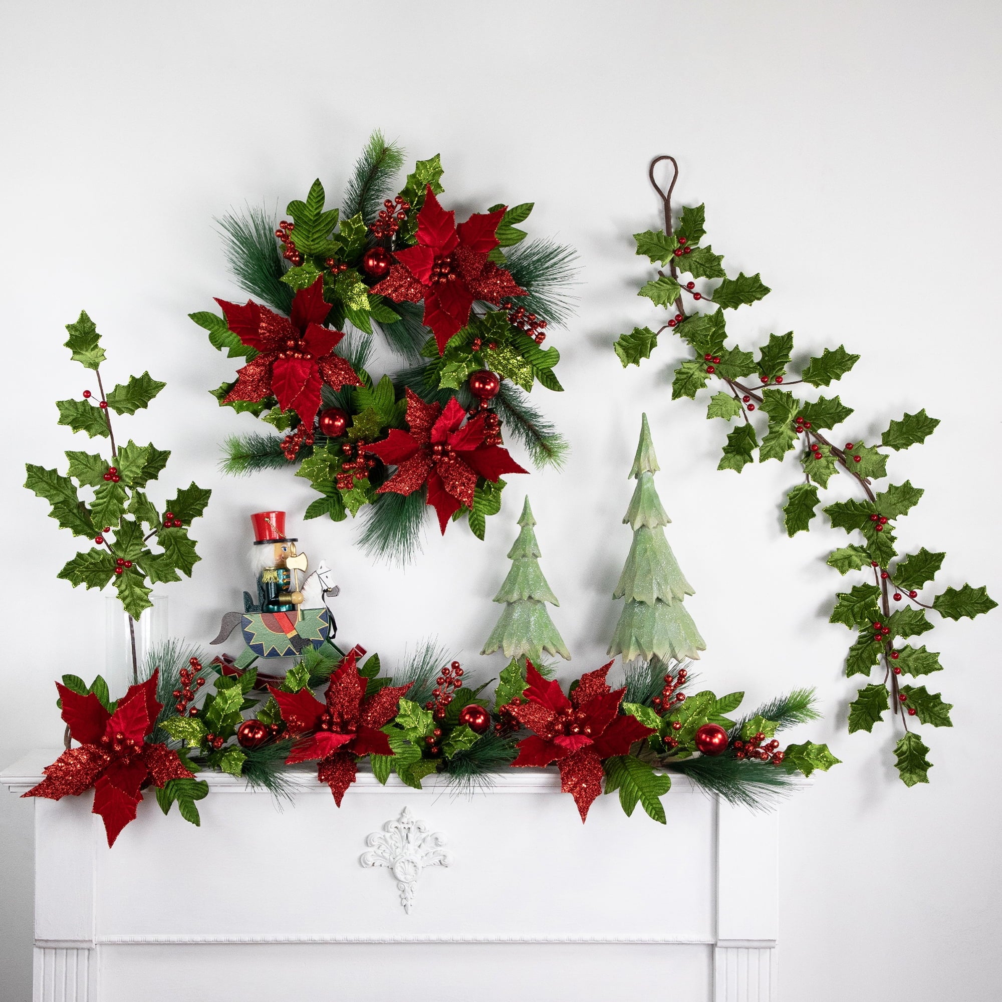43" Green & Red Glittered Mistletoe Christmas Garland