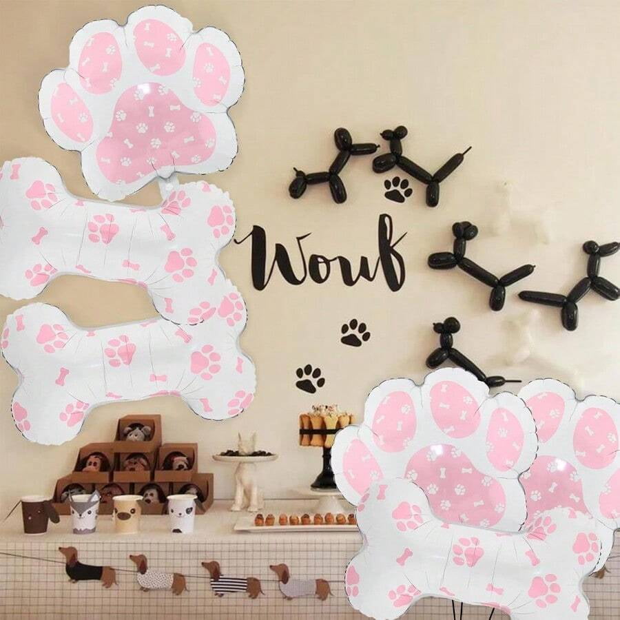 Paw Print SetPink Dog Paw Balloons Bone Balloons Dog Party Decorations Paw Print Balloon For Baby Shower Birthday Pets Party Decorations 6 PcsQAZ5801