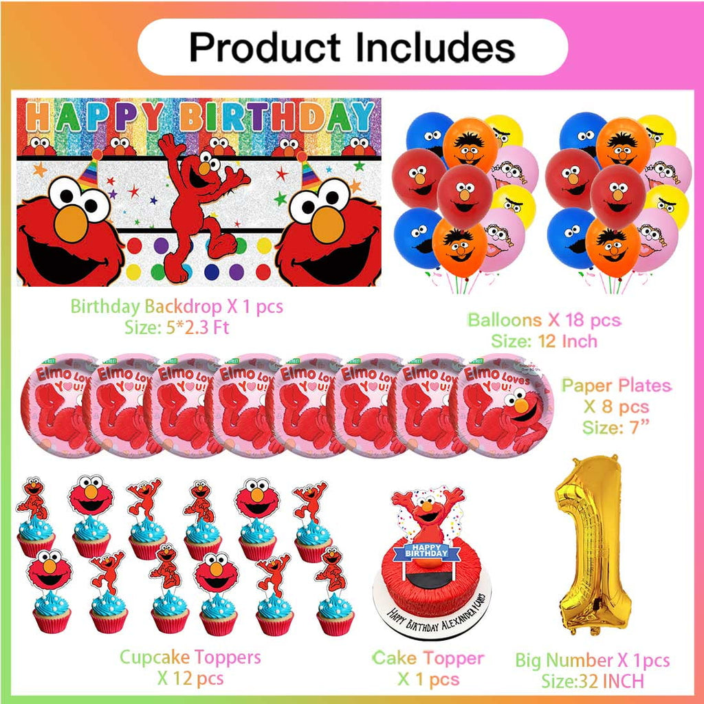 Elmo Balloons Party Supplies 1st Decor Tableware Birthday Cake Topper Decorations Banner Backdrop