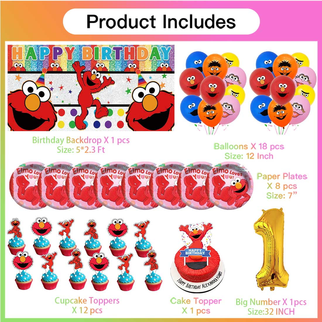 Elmo Balloons Party Supplies 1st Decor Tableware Birthday Cake Topper Decorations Banner Backdrop