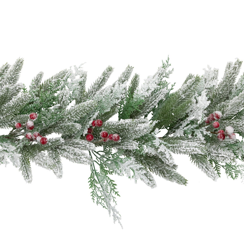 Northlight Real Touch™️ Flocked Wind River Fir with Berries Artificial Christmas Garland - 7' x 12"