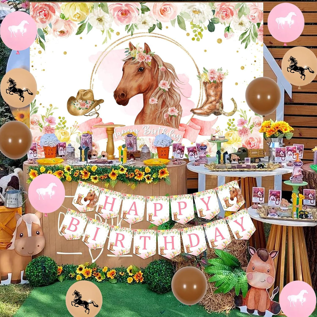 Fangleland Cowgirl Themed Birthday Party Decorations Horse Balloons & Banner