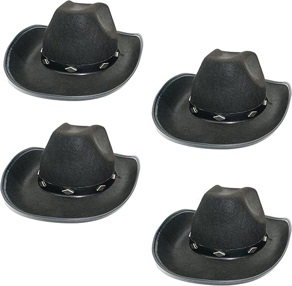 4 Pack Black Cowboy Hats Party Pack (Kid Size) - Felt Bulk Cowboy Hats, Cowgirl Hats for Women Bachelorette Party Decorations by 4E's Novelty