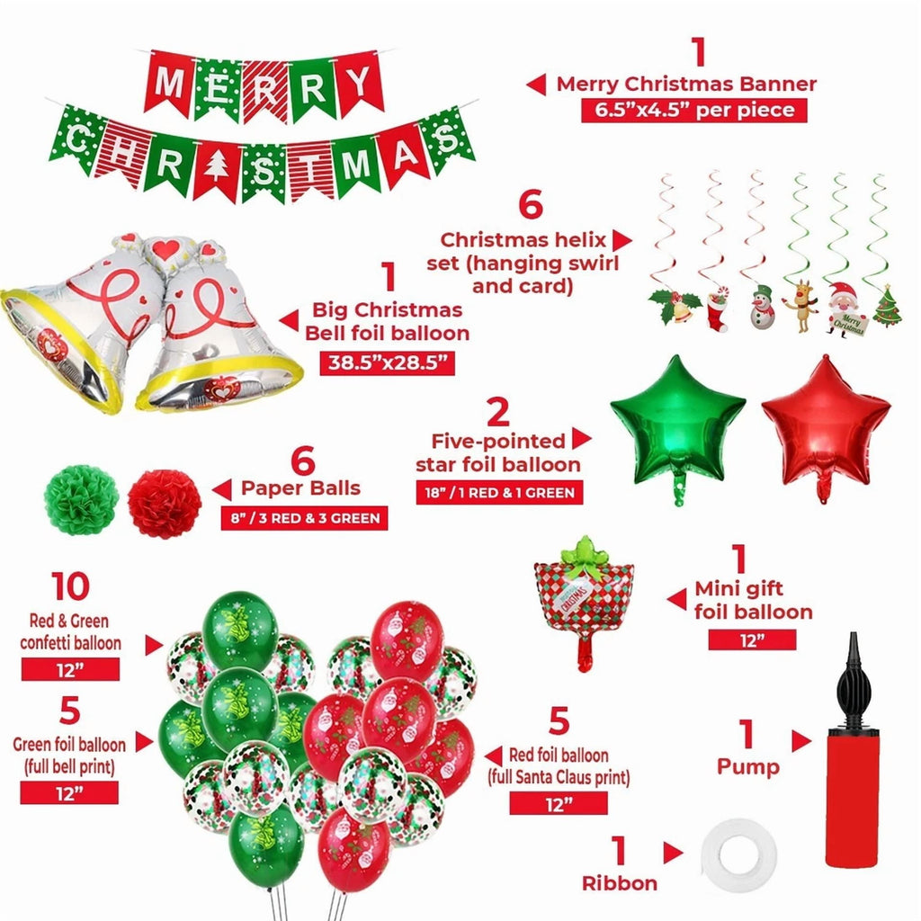 Christmas Balloon Decoration Set With Pump For Parties Holiday Decor (39 Pieces)