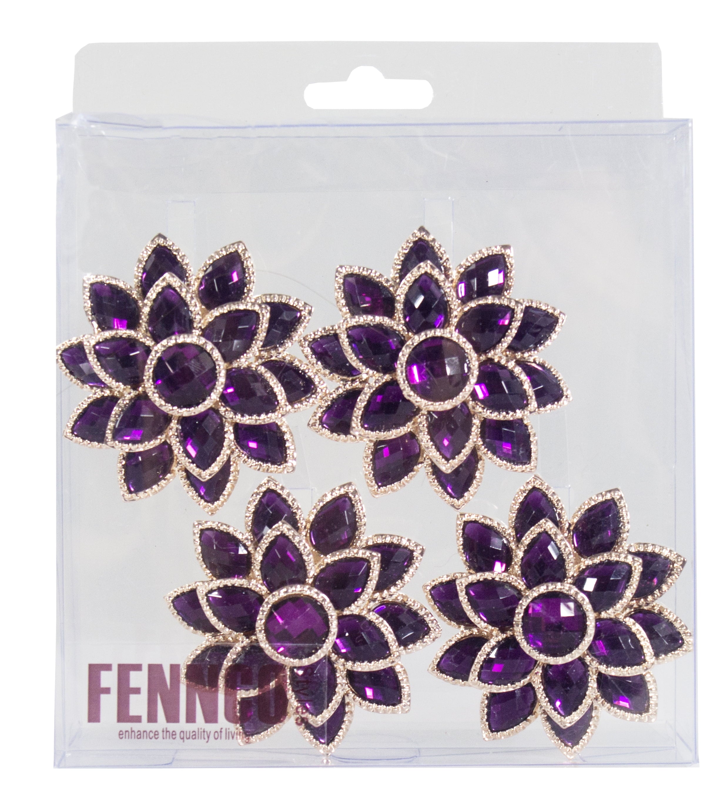 Rhinestone Crystal Flower Napkin Rings Wedding Holiday Table Decoration - Set of 4 (Purple Crystal Flower)