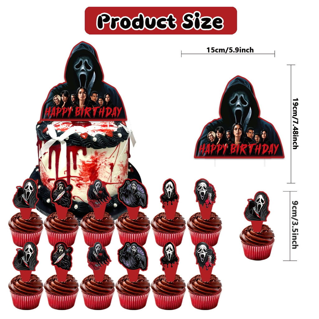 32 Pcs For Scream 6 Theme Birthday Party Decorations,With 1 Happy Birthday Banner Garland,13 Cupcake Toppers,18 Balloons for Children Party Decorations