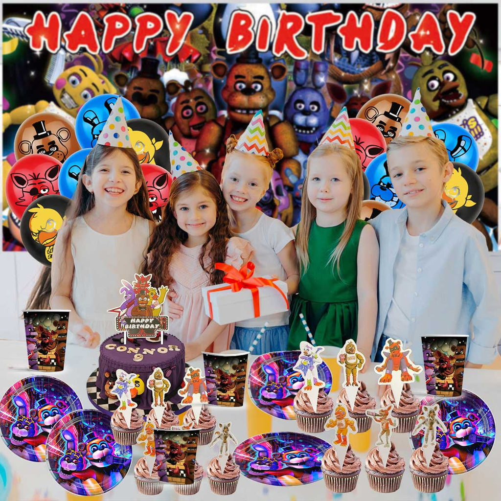 Five Nights at Freddy's Birthday Party Supplies Balloons Plates Decoration Cake Topper Decor Tableware Banner Backdrop