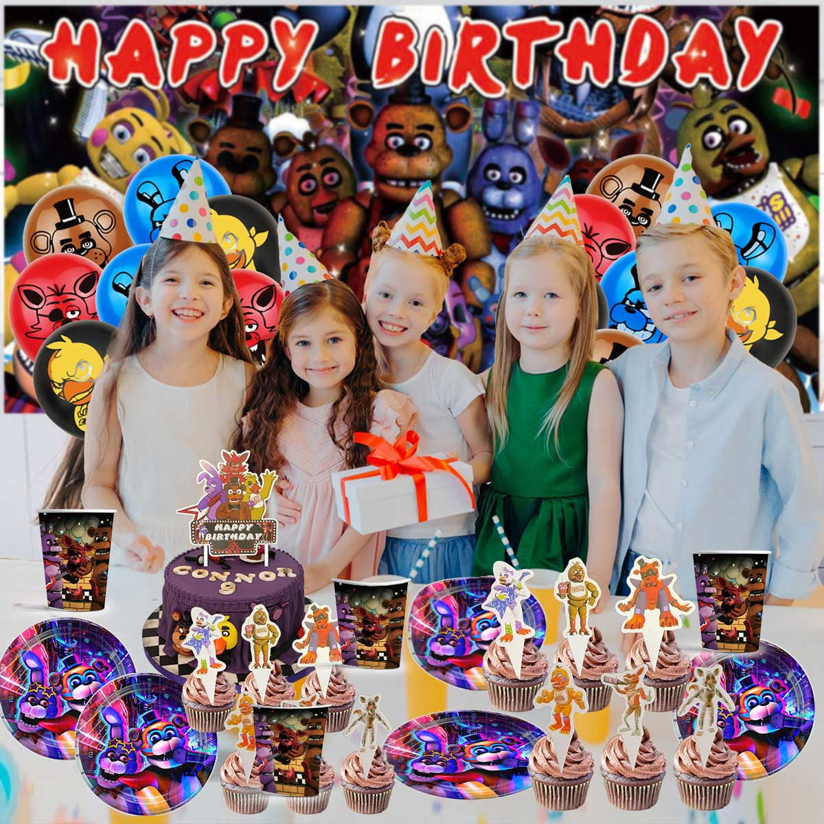 Five Nights at Freddy's Birthday Party Supplies Balloons Plates Decoration Cake Topper Decor Tableware Banner Backdrop