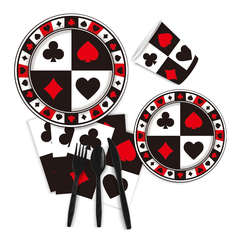 81/91 Pcs Casino Party Supplies Poker Tableware Set 7"/9”Poker Paper Plates and Casino Napkins Fork for Casino Night Poker Game Themed Poker Card Playing Club Heart Casino Birthday Party Decorations