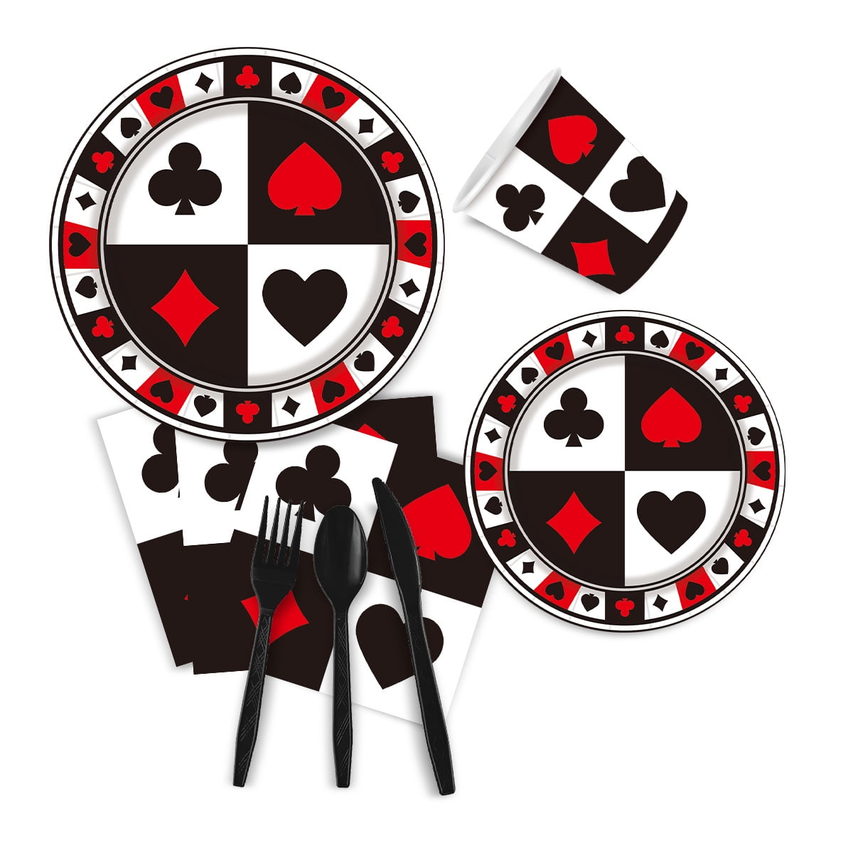 81/91 Pcs Casino Party Supplies Poker Tableware Set 7"/9”Poker Paper Plates and Casino Napkins Fork for Casino Night Poker Game Themed Poker Card Playing Club Heart Casino Birthday Party Decorations