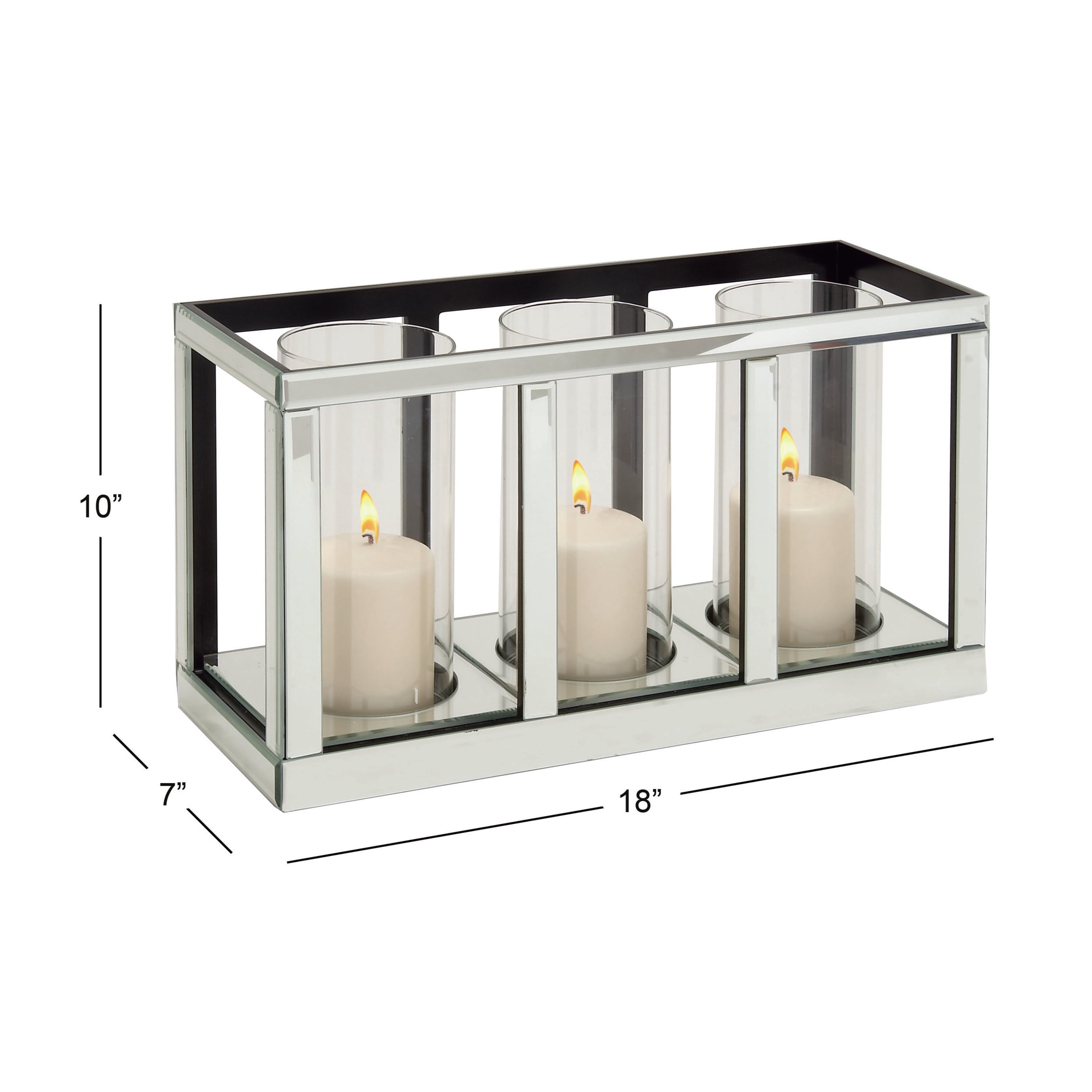 DecMode 3 Holder Silver Glass Pillar Candelabra with Mirrored Accents