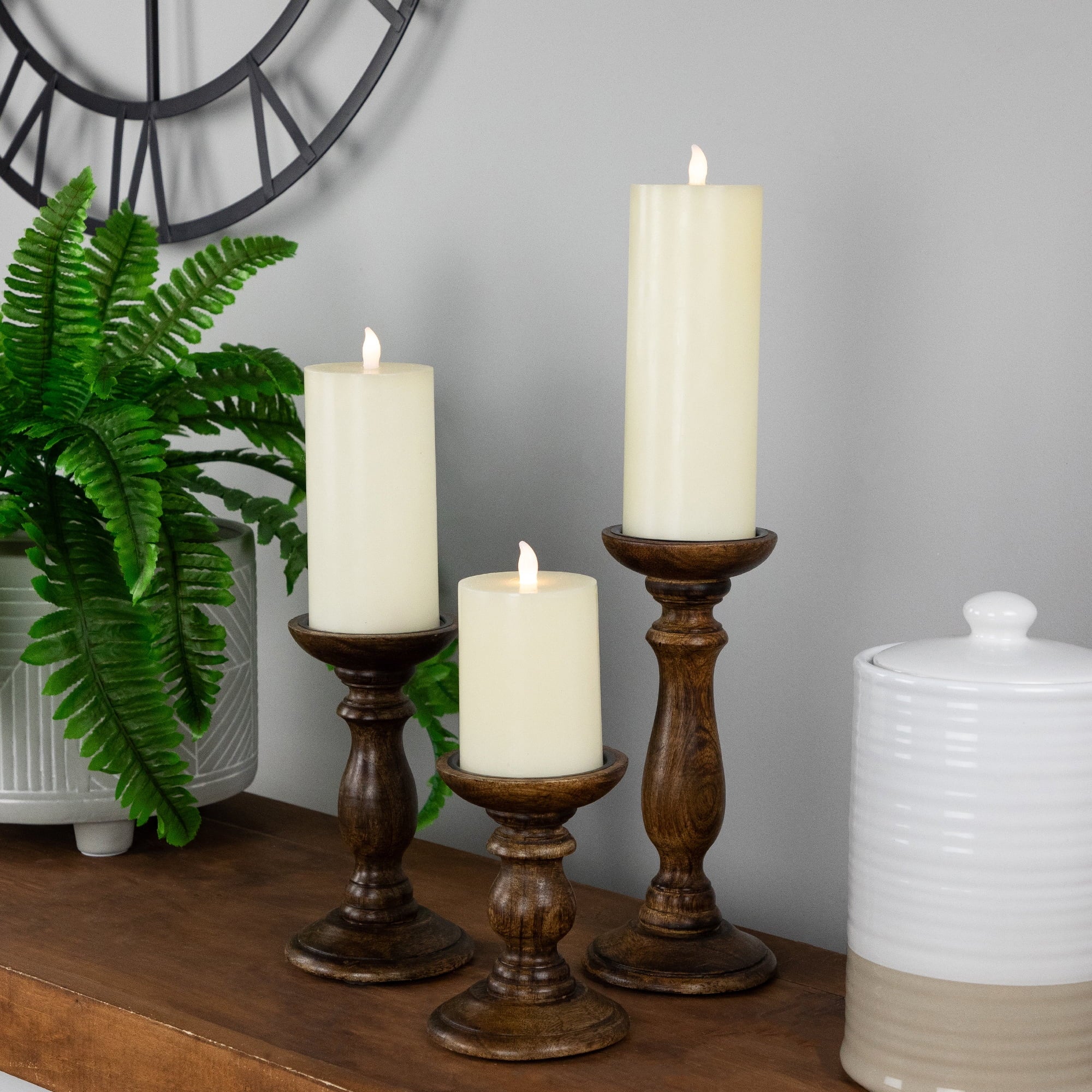 Northlight Natural Dark Wooden Pillar Candle Holders - 10" - Set of 3