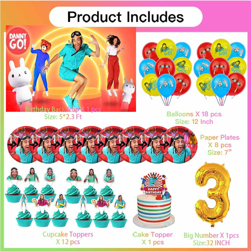 Danny go Balloons Party Supplies 3rd Decor Tableware Birthday Cake Topper Decorations Banner Backdrop