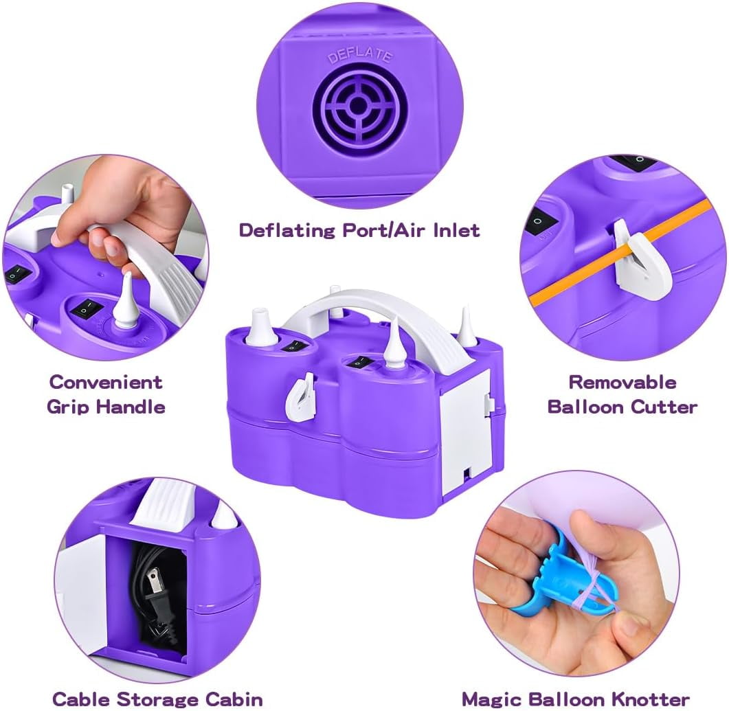 Electric Air Balloon Pump | 3-in-1 Air Pump for Inflatables，Long Animal Twisty Balloon, Foil Balloons, Quick-Fill 110V AC Inflator Deflator Great for Pool Floats Air Mattress Inflatables Purple Color