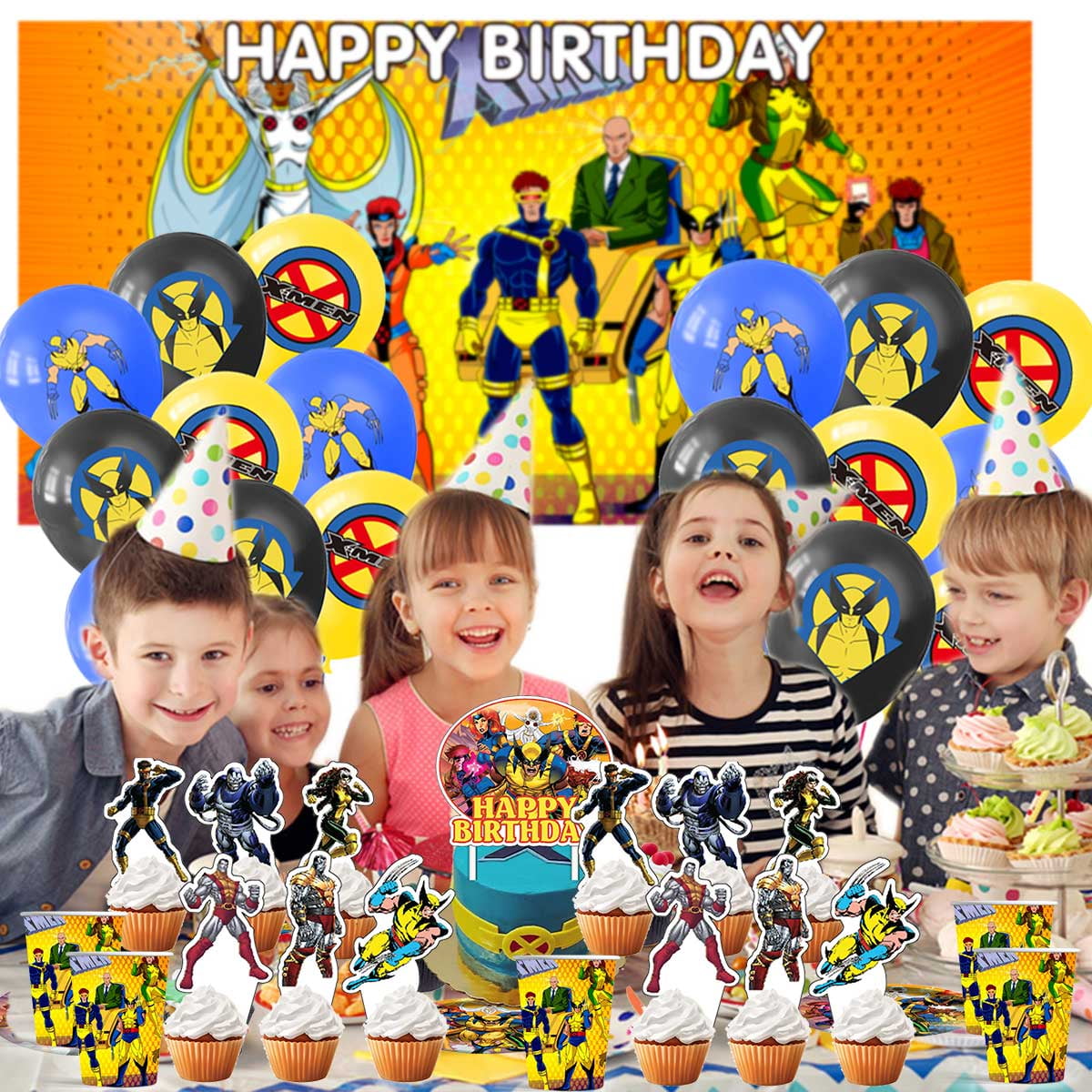 X-Men Wolverine Birthday Party Supplies Balloons Plates Decoration Cake Topper Decor Tableware Banner Backdrop