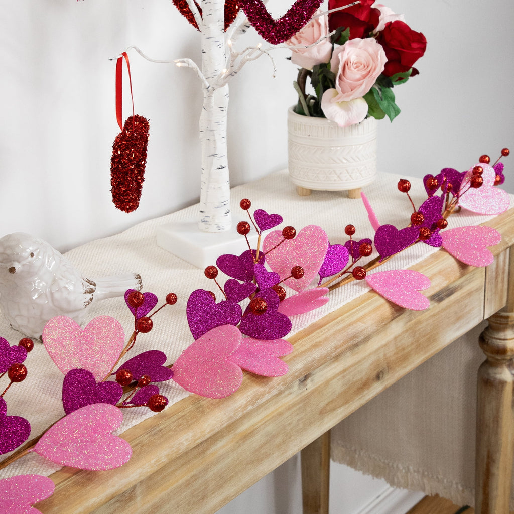 6' Glittered Hearts and Berries Garland