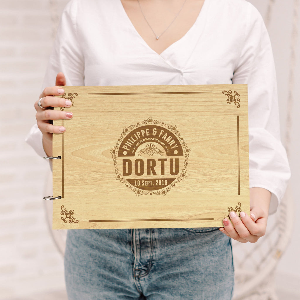 Darling Souvenir Personalized Engraved Laser Cut Wedding Guest Book Wooden Cover Sign-in Book Registry Guestbook Scrapbook-F2