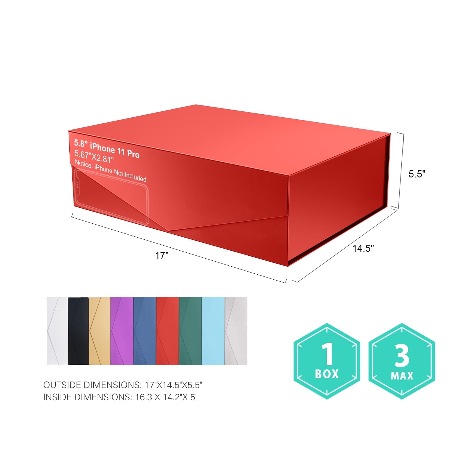PKGSMART Extra Large Gift Box for Mother's Day, 16.3x14.2x5 inches, Red Magnetic Gift Box for Present
