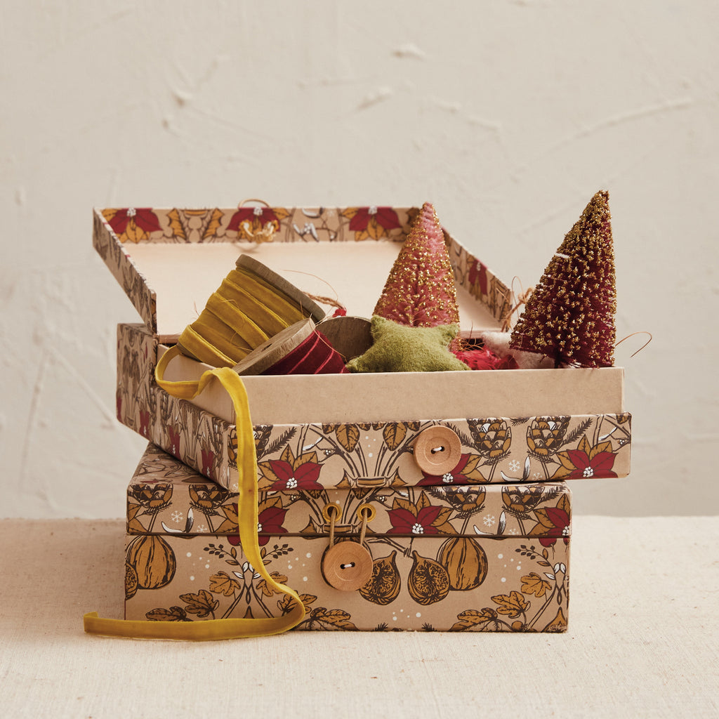 Creative Co-Op Floral Wide Paper Gift Boxes Set, Multicolor, Set of 2