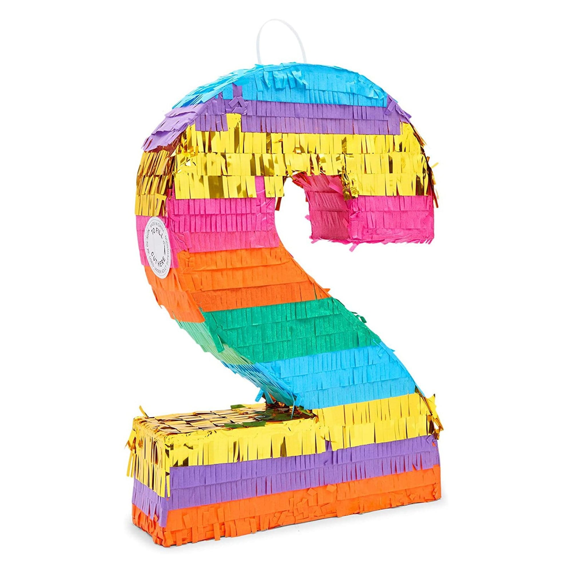 BLUE PANDA Rainbow Themed Number 2 Pinata for Kids Ages 3-14 Birthday Party Supplies, Fiesta, Cinco de Mayo Celebration, Small (16.5 x 11 x 3 In)