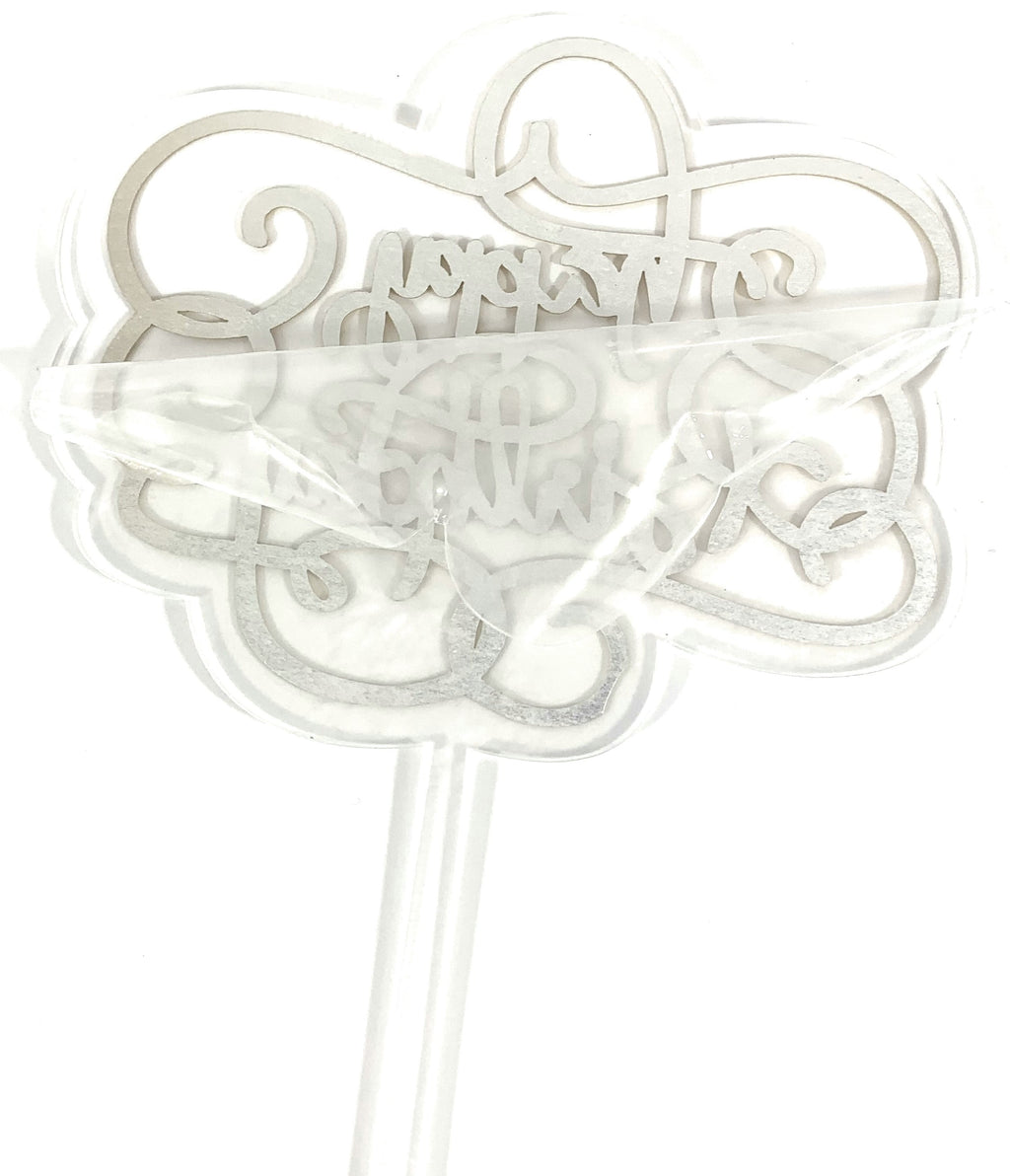 Happy Birthday Cake Topper, Double sided, Clear and Gold Acrylic