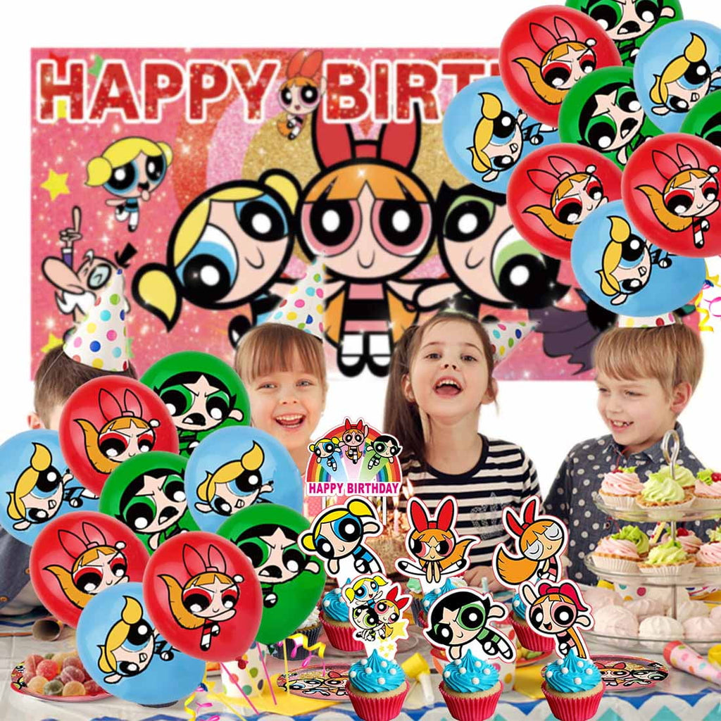 The Powerpuff Girls Party Supplies Plates Decorations Birthday Cake Topper Banner Decor Backdrop Balloons