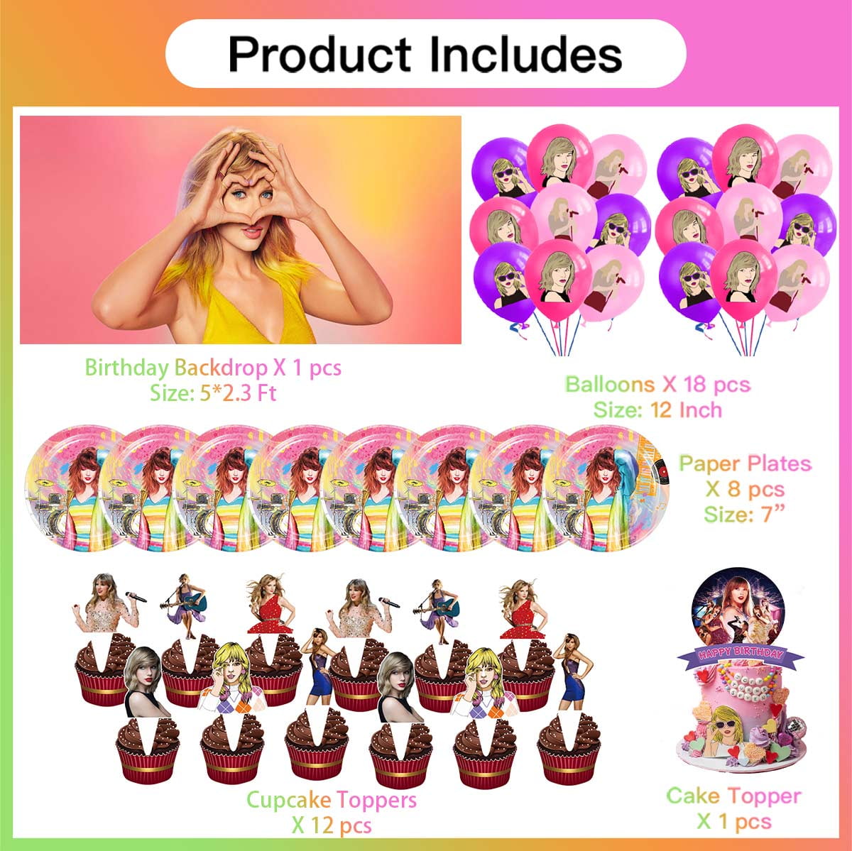 TayLor Balloons Supplies Party Decor Plates Decorations Banner Cake Topper Tableware Banner Backdrop