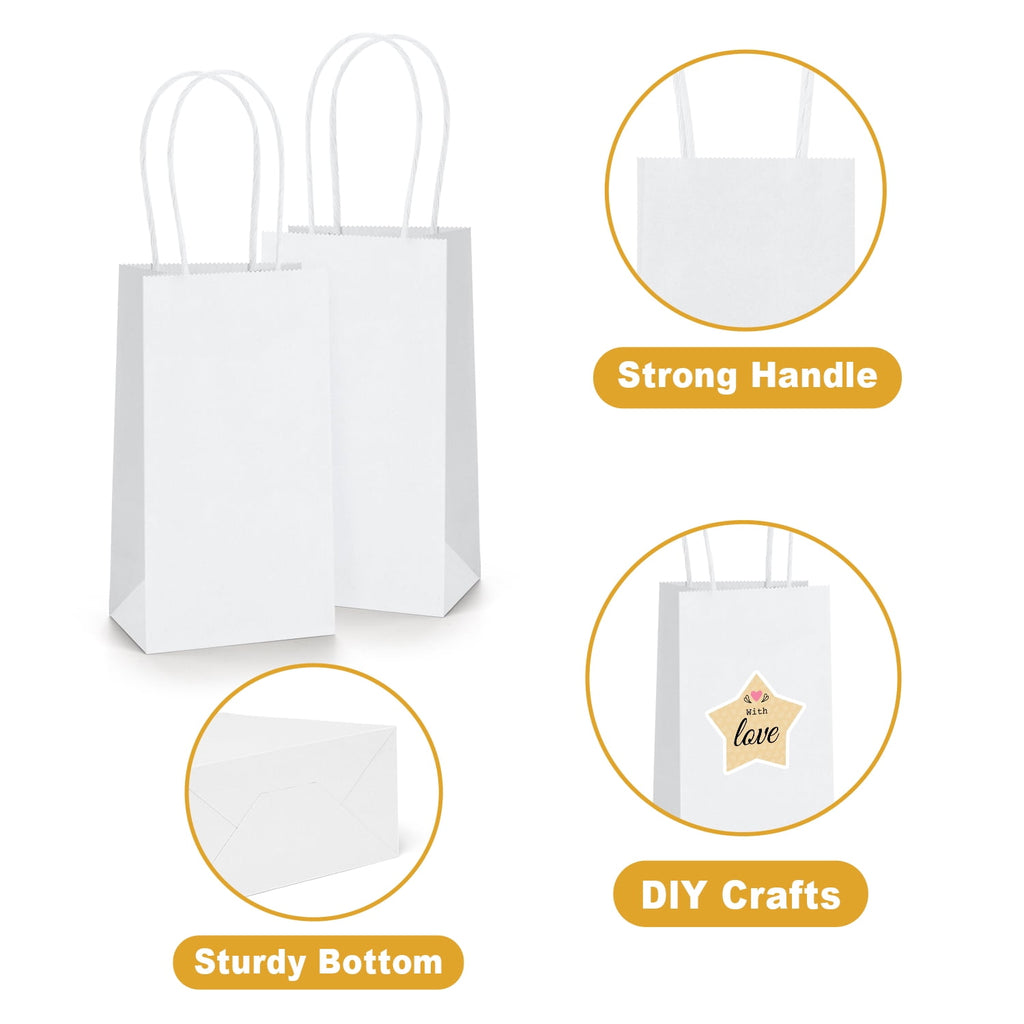 BagDream 100 Pack Mini White Gift Bags with Handles 3.5x2.4x6.7 Recyclable Kraft Paper Bags for Party Favor, Birthday, Baby Shower, Candy, Small Business