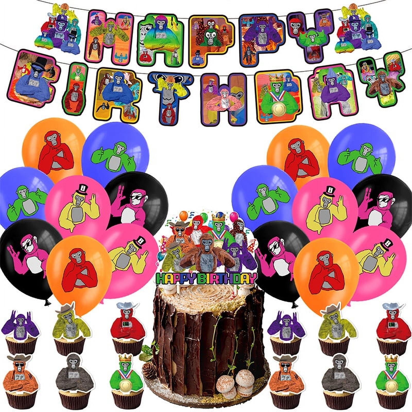 Gorilla Tag Birthday Party Decoration Gorilla Game Flag Cake Balloon Spiral Arrangement