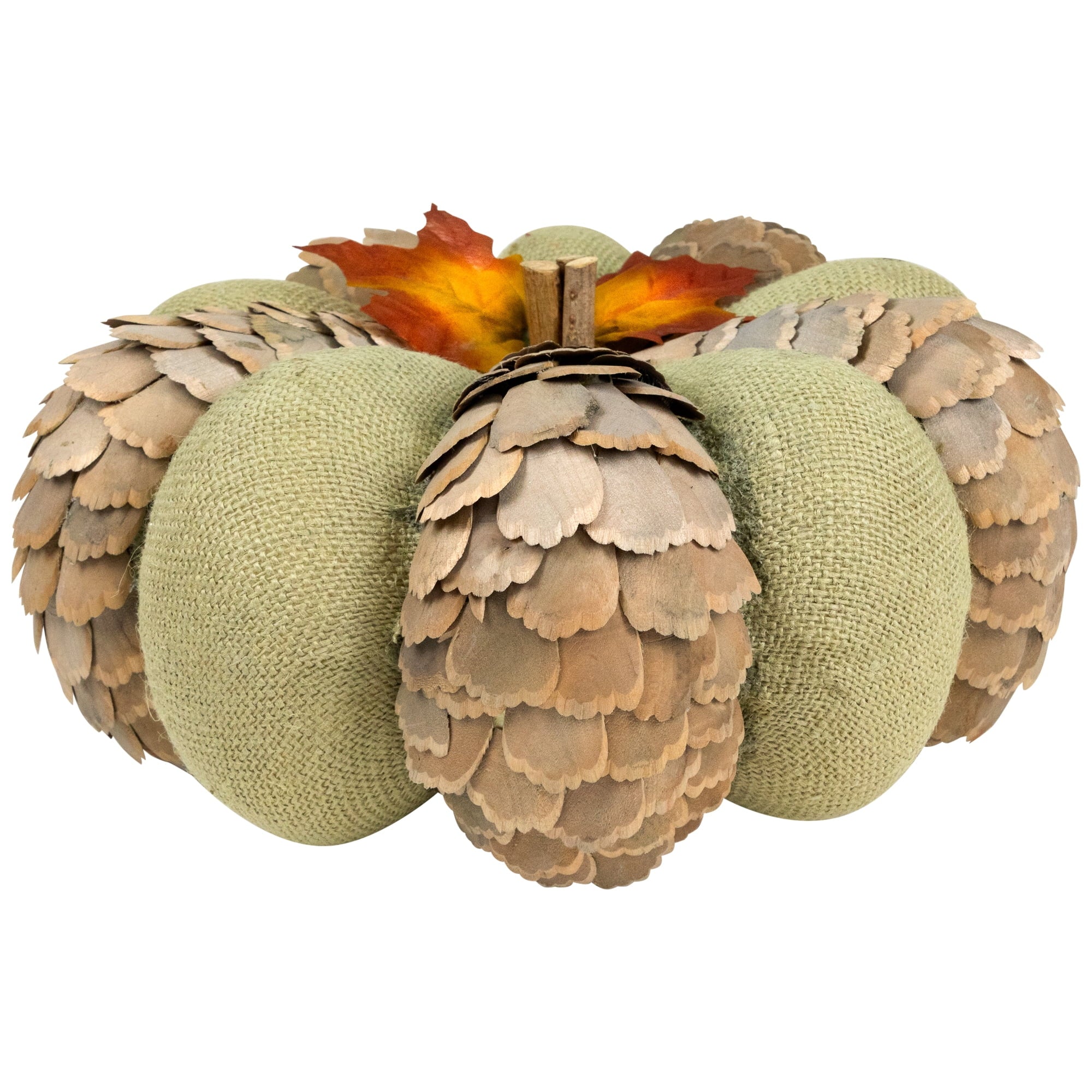 10" Green and Brown Autumn Harvest Tabletop Pumpkin
