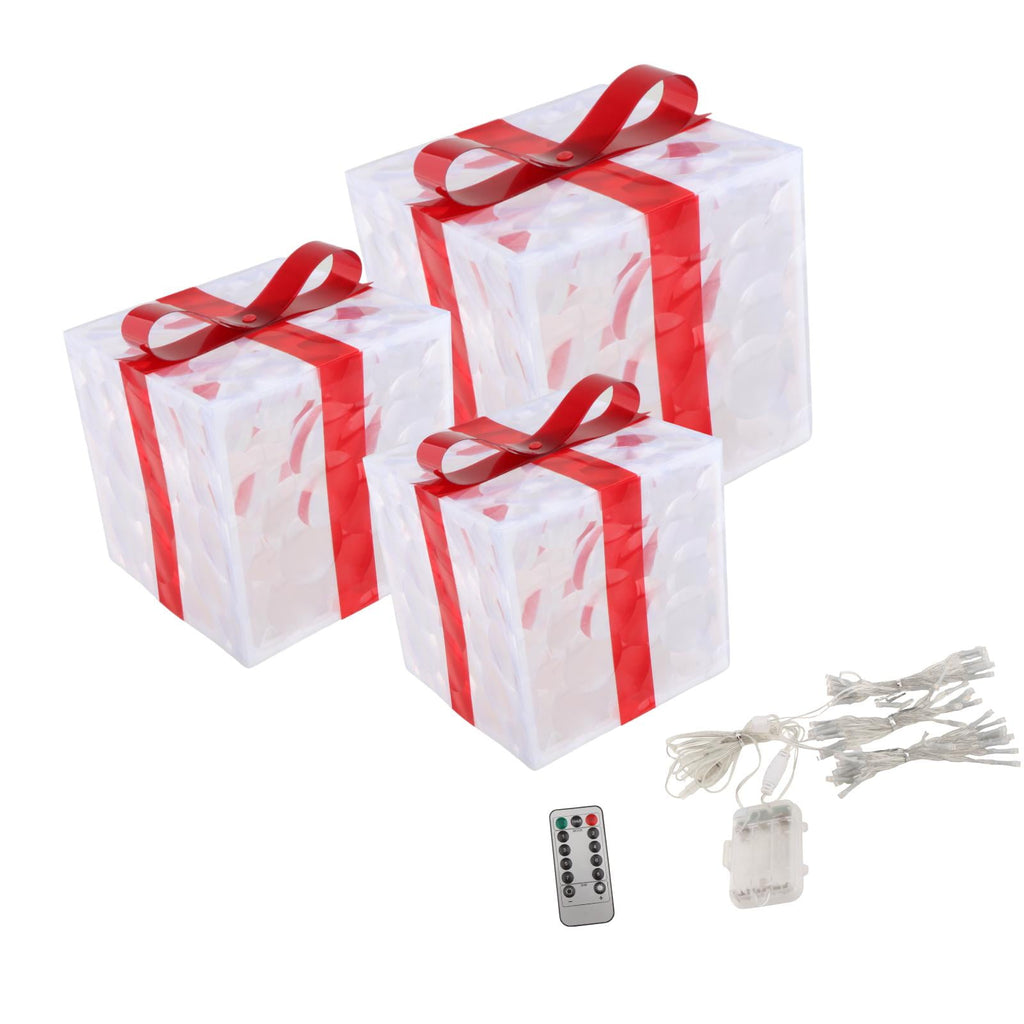 HOMYL 3Pcs Christmas Lighted up Gift Boxes Decorative for Bedroom Holiday New Year Warm