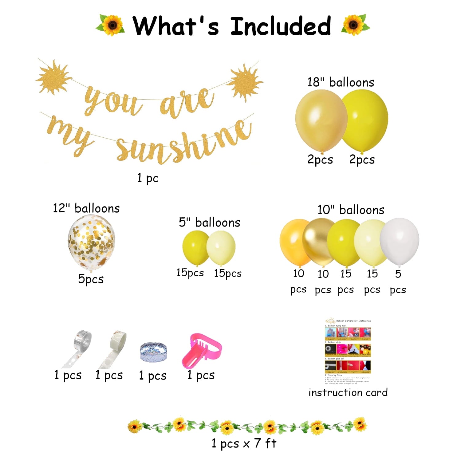 114 pcs Sunflower Balloon Garland Arch Kit With You Are My Sunshine Banner Cake Topper and Cupcake Topper For Baby Shower, Birthday Party Decoration Supplies