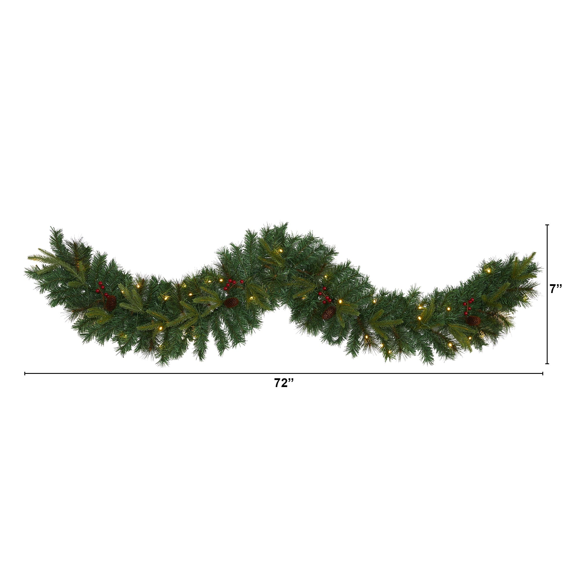 Nearly Natural 6’ x 7" Pre-Lit Mixed Pine Artificial Christmas Garland, Clear LED Lights