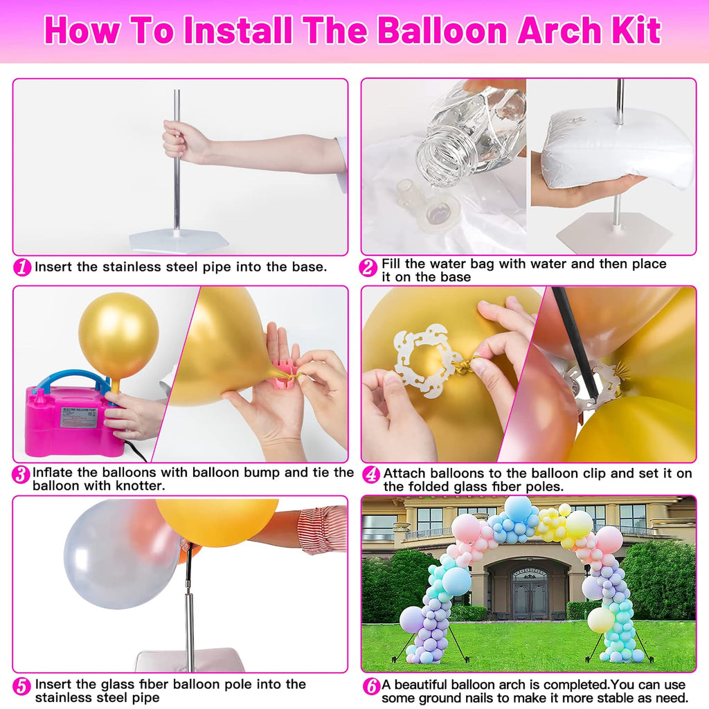 Husfou Balloon Arch Kit and Balloon Pump, 9' Tall x 10' Wide Adjustable Balloon Arch Stand Holder with Bases for Outdoor, Electric Air Pump for Bridal Graduation Baby Shower Decorations Party Supplies