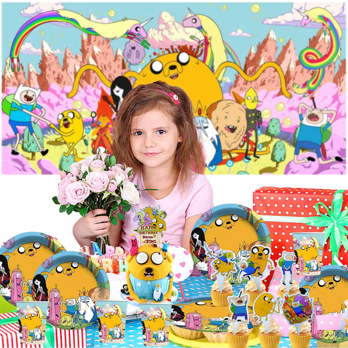 Adventure Time Balloons Party Supplies Decor Tableware Birthday Cake Topper Decorations Banner Backdrop