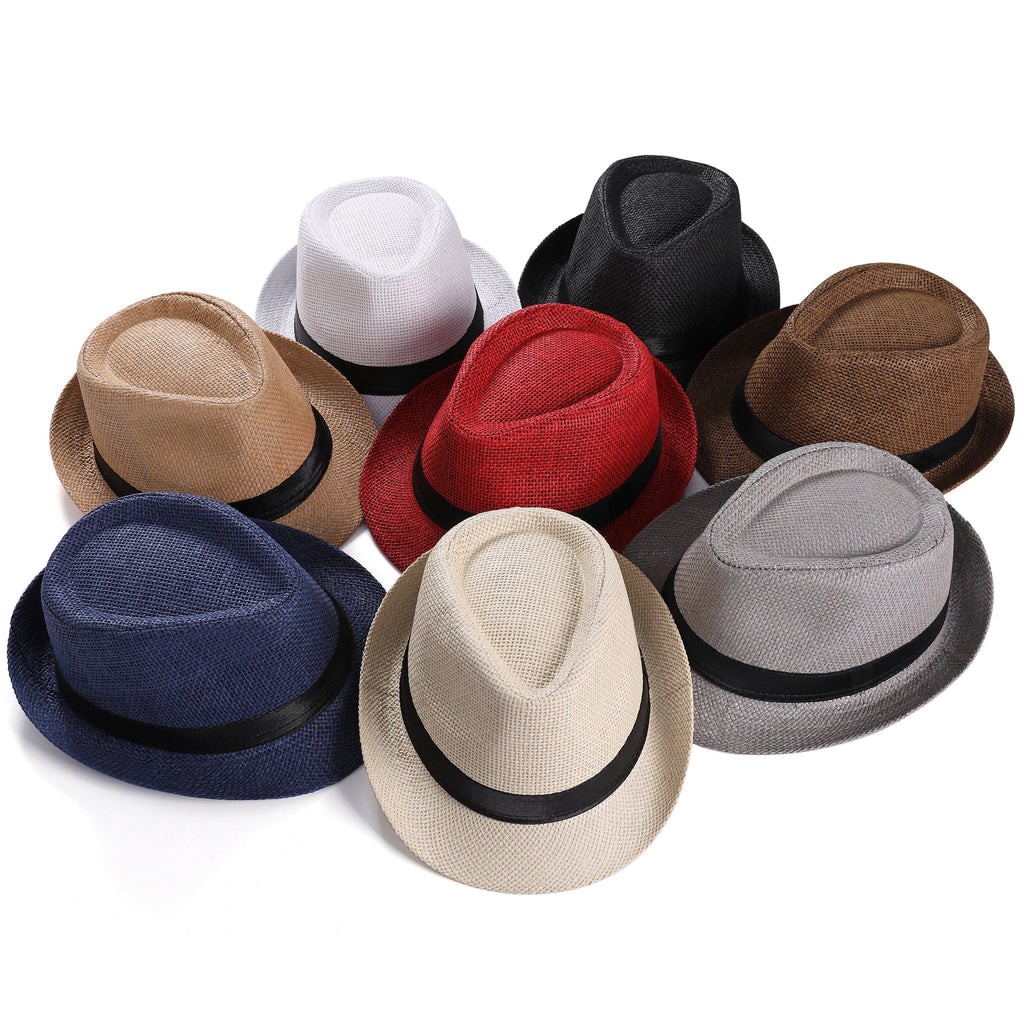 BABEYOND Straw Trilby Fedora Hat for Men-1920s Felt Panama Hat Short Brim Summer Cap with Ribbon