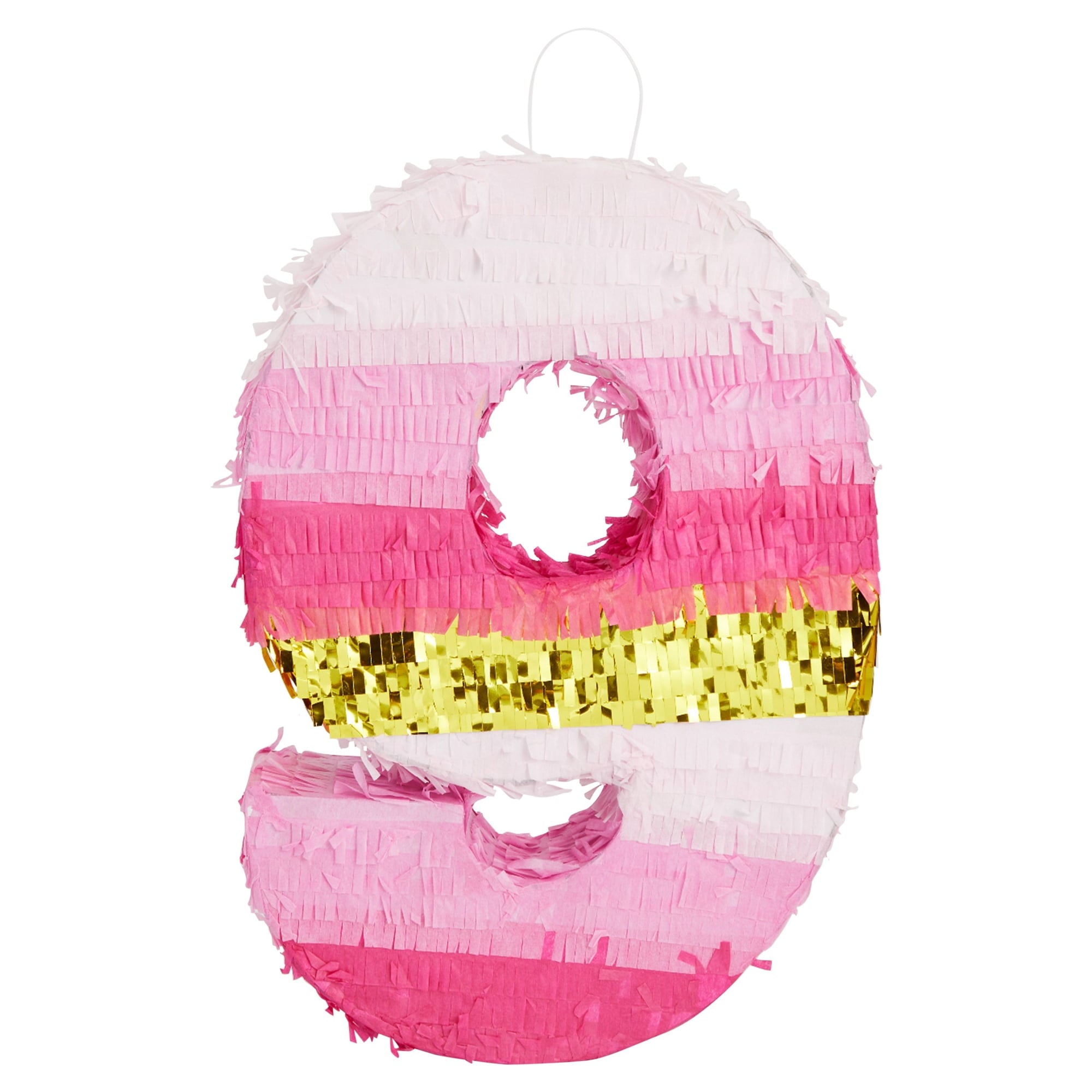 BLUE PANDA Number 9 Pinata, Pink and Gold for Kids Ages 3–14 Birthday Party Decorations, Fiesta, Anniversary Celebration, Small (16.5 x 11 x 3 In)