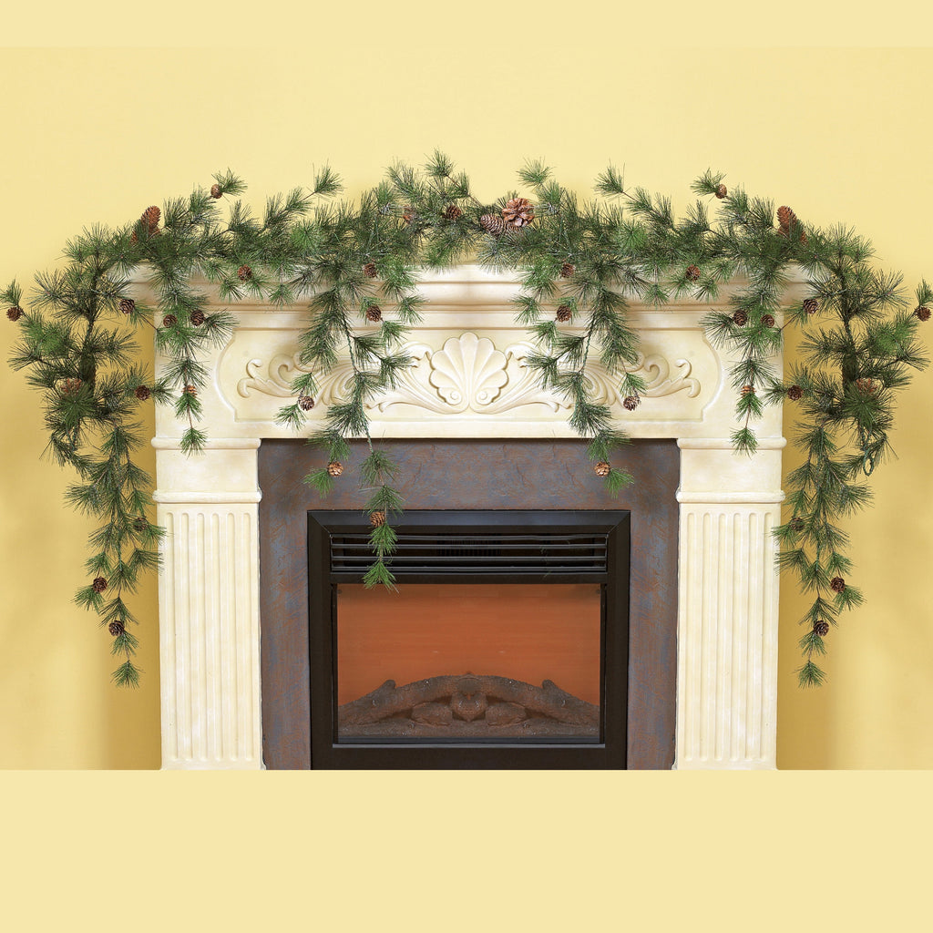 Gerson International 6ft Snowy Ming Artificial Pine Garland, Green