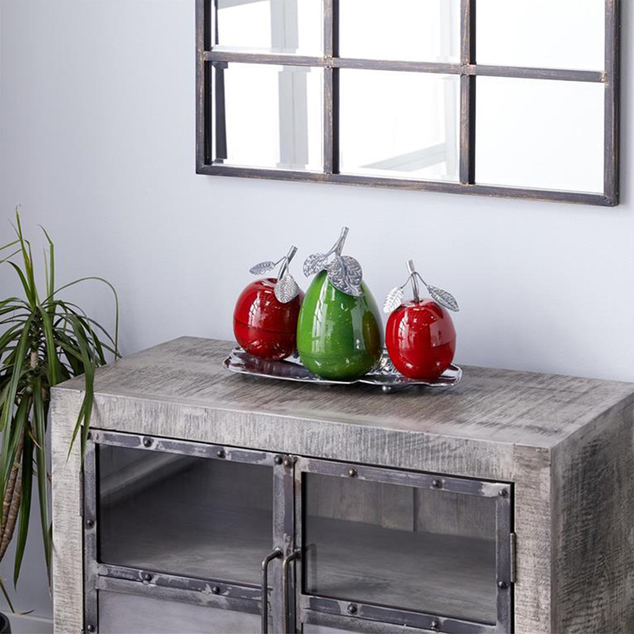 Urban Designs Delhi Glazed Metal Artificial Fruit Centerpiece Decor - Green Red