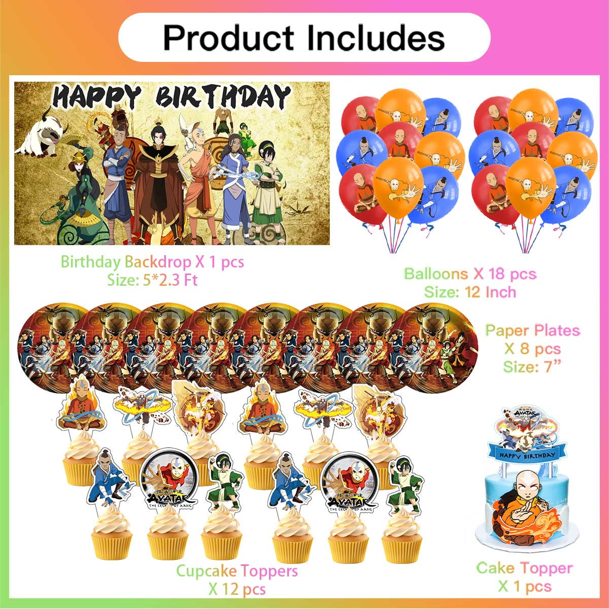 avatar the last airbender Birthday Party Supplies Balloons Plates Decoration Cake Topper Decor Tableware Banner Backdrop