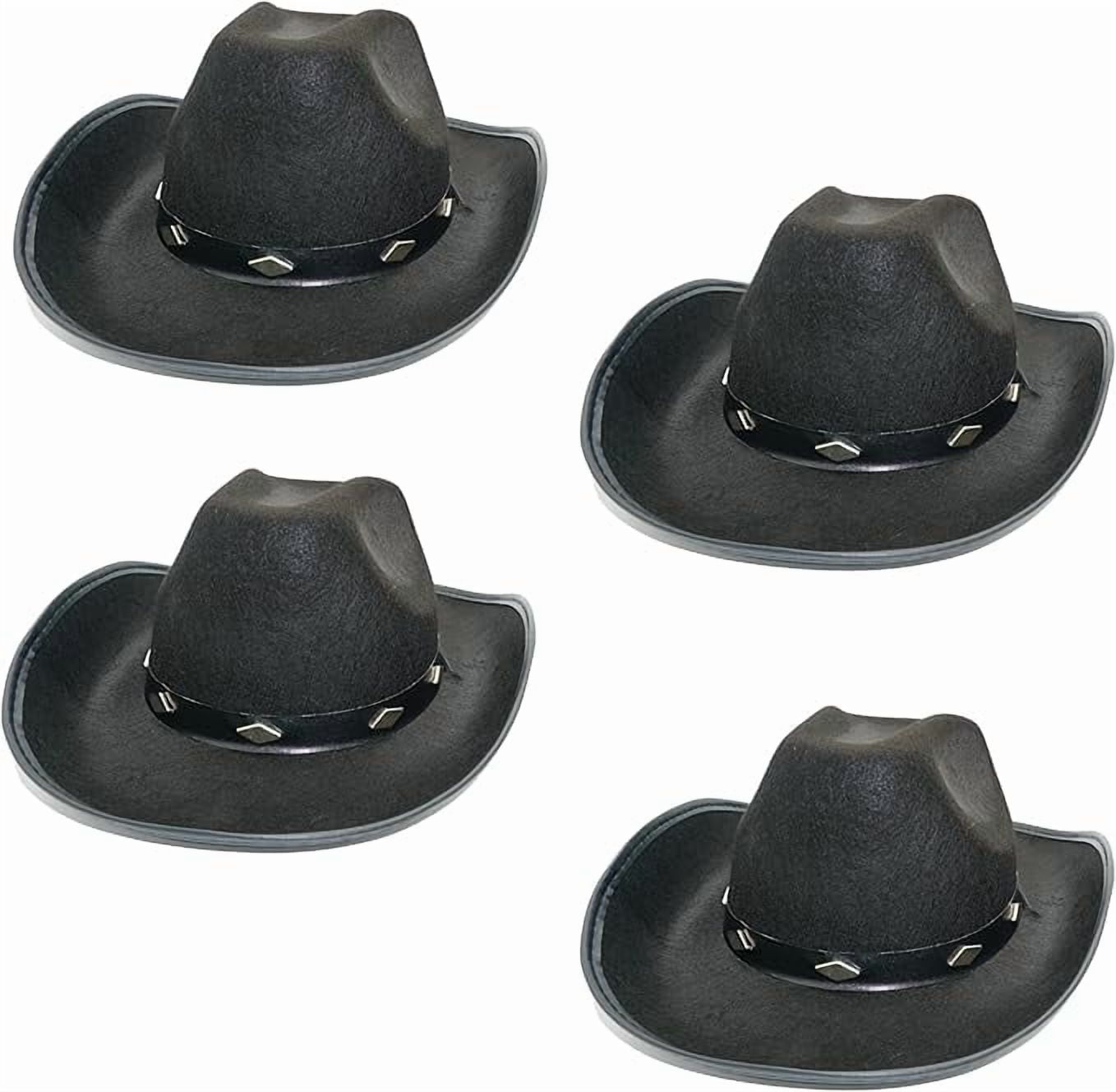 4E's Novelty 2 Pack Black Cowboy Hat, Kid Size Felt Cowgirl Hats for Girls, Boys, Teens, Party Pack
