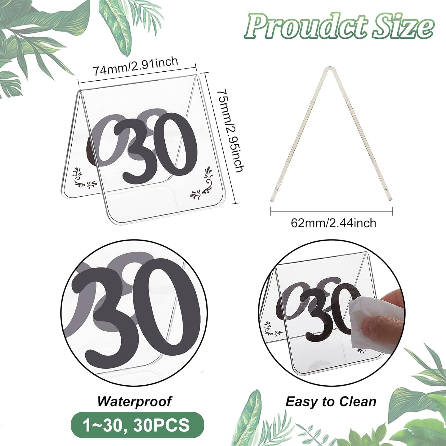 30pcs Acrylic Tent Table Numbers 1-30 Double Sided Table Numbers Signs Number Table Tent Acrylic Numbers Cards Signs for Wedding Party Banquets Receptions Dinner DIY