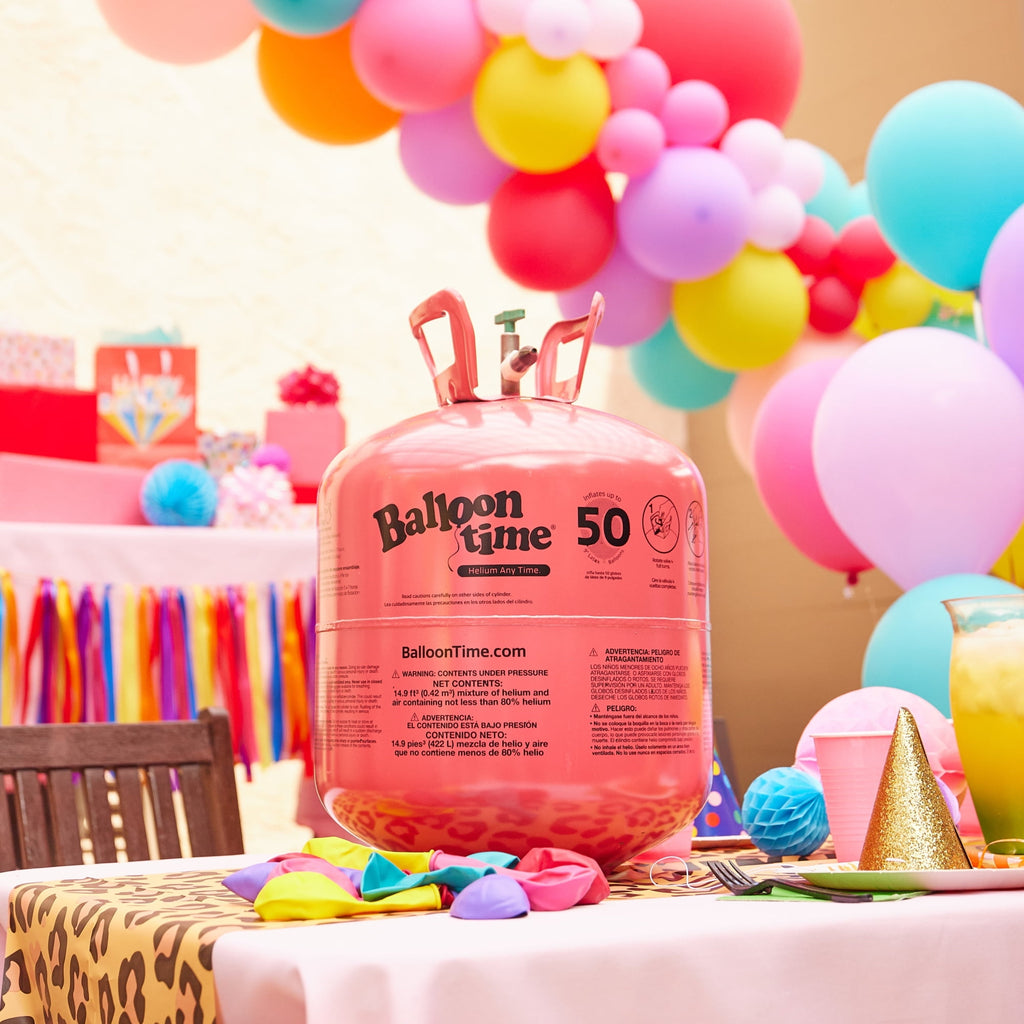 Balloon Time Jumbo Helium Tank Kit, 14.9 cu ft, 50 ct 9" Colorful Latex Balloons & Ribbon