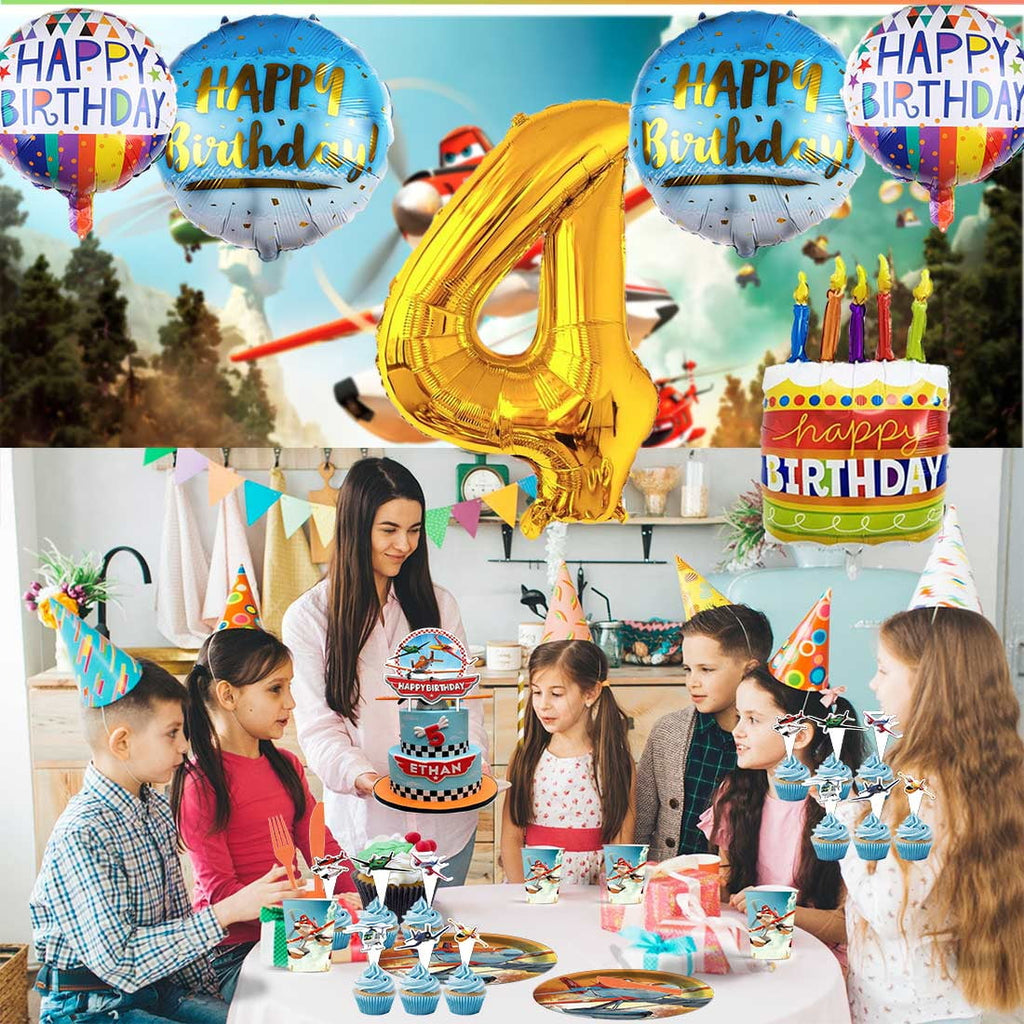 Planes Fire and Rescue 4th Tableware Balloons Cake Toppers Backdrop Banner Supplies Party Decor Plates Decorations