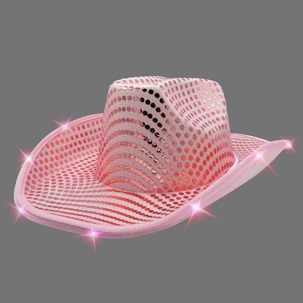 4E's Novelty Light Up Pink Cowgirl Hat w/ Sequins for Women & Teens