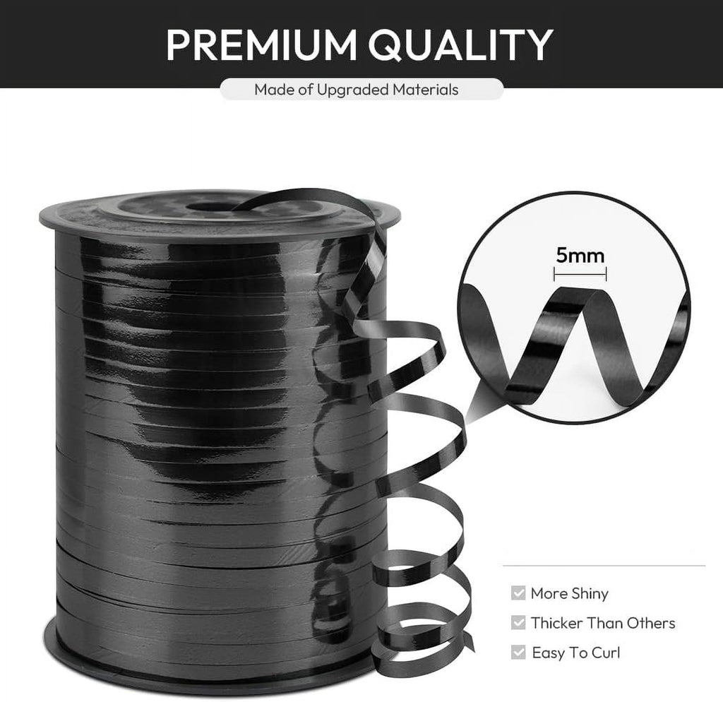 Metallic Shiny Curling Ribbon，400m，0.5cm for Crafts,Gift Wrapping, Balloon String, Baby Shower, Parties & Festivals, Florist Flowers (Reflective black)