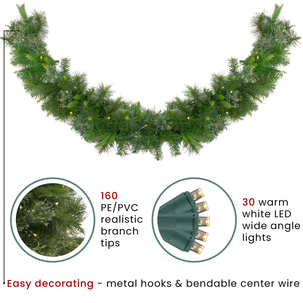 6' x 14" B/O Pre-Lit Cashmere Mixed Pine Artificial Christmas Garland - Warm White LED Lights