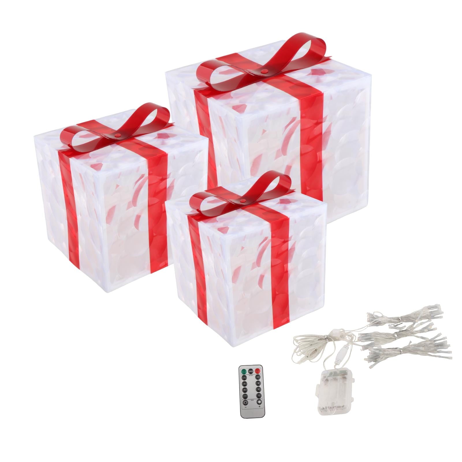 HOMYL 3Pcs Christmas Lighted up Gift Boxes Decorative for Bedroom Holiday New Year Warm