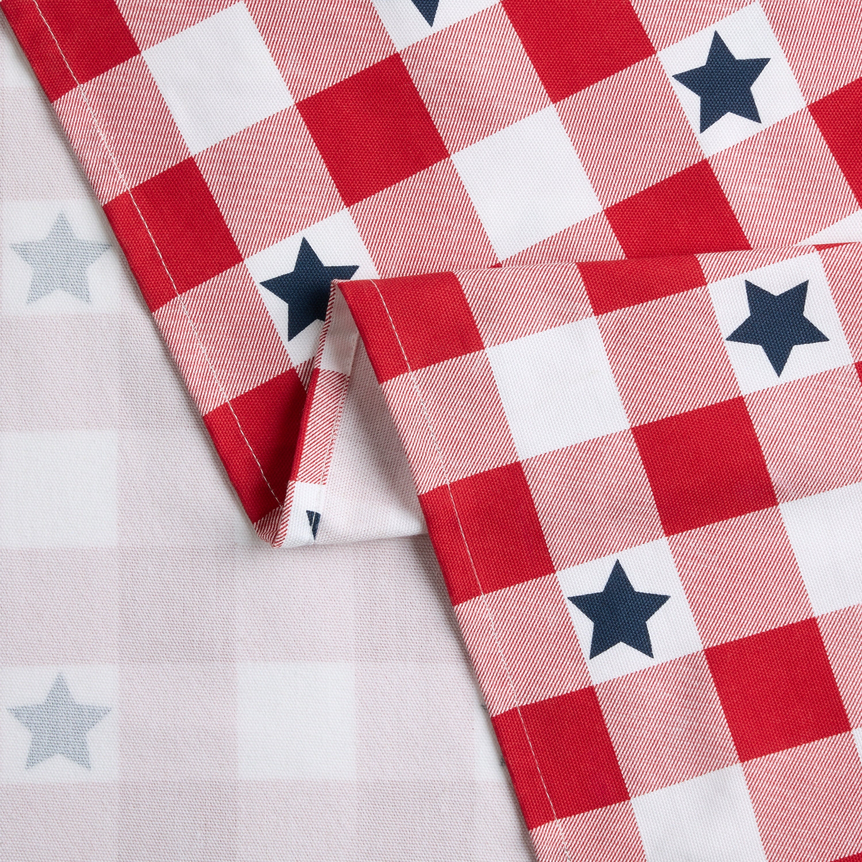 MARTHA STEWART Americana Star Gingham Plaid Indoor Tablecloth, Patriotic USA America Decor, Red/White/Blue, 60"x84"
